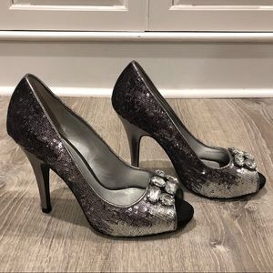 Sparkly silver heels